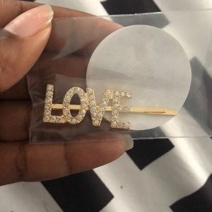 Love Rhinestone Hair Clip, Gold